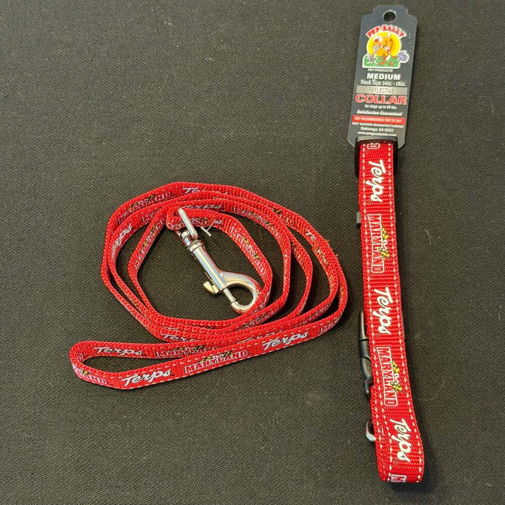 Maryland Terps Dog / Pet 6 Feet Nylon Collar & Leash sz M